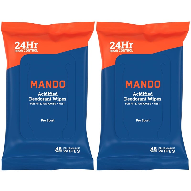 Mando Deodorant Wipes - 24 Hour Odor Control - Aluminum Free, Baking Soda Free, Skin Safe - 45 Count (2 Pack) - Image 1